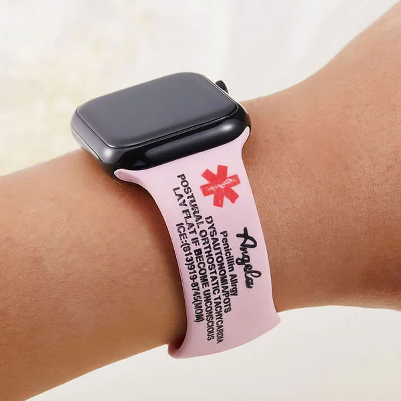 Personalized Emergency Medical Alert Silicone Watch Band for Apple