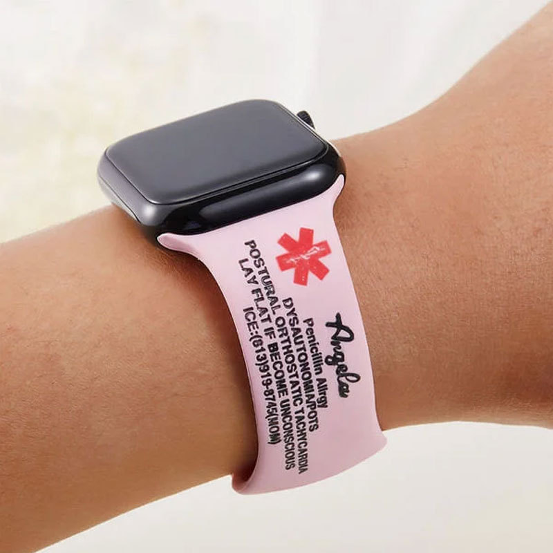 Personalized Emergency Medical Alert Silicone Watch Band for Apple