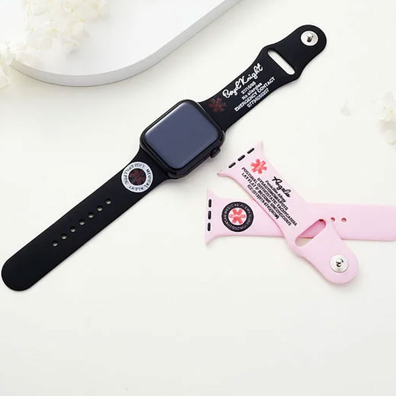Personalized Emergency Medical Alert Silicone Watch Band for Apple