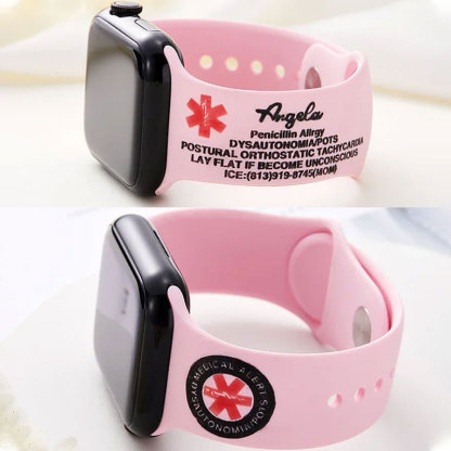 Personalized Emergency Medical Alert Silicone Watch Band for Apple