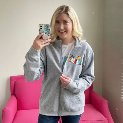 Custom Teacher Name Back to School Zip Pullover Sweatshirt