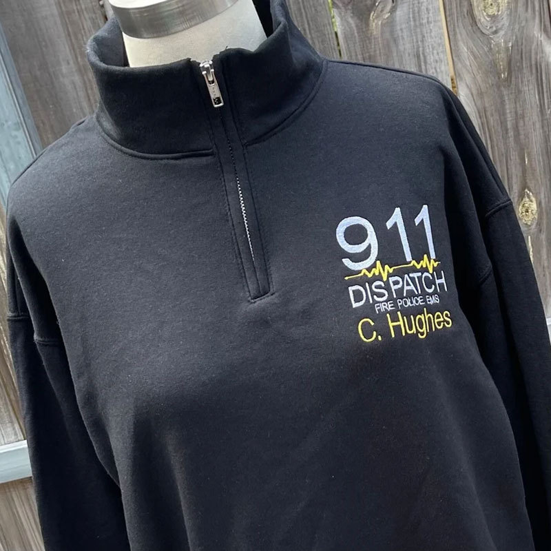 Thin Gold Line 911 Embroidered Dispatch Police Officer Gift Quarter-zip Sweatshirt
