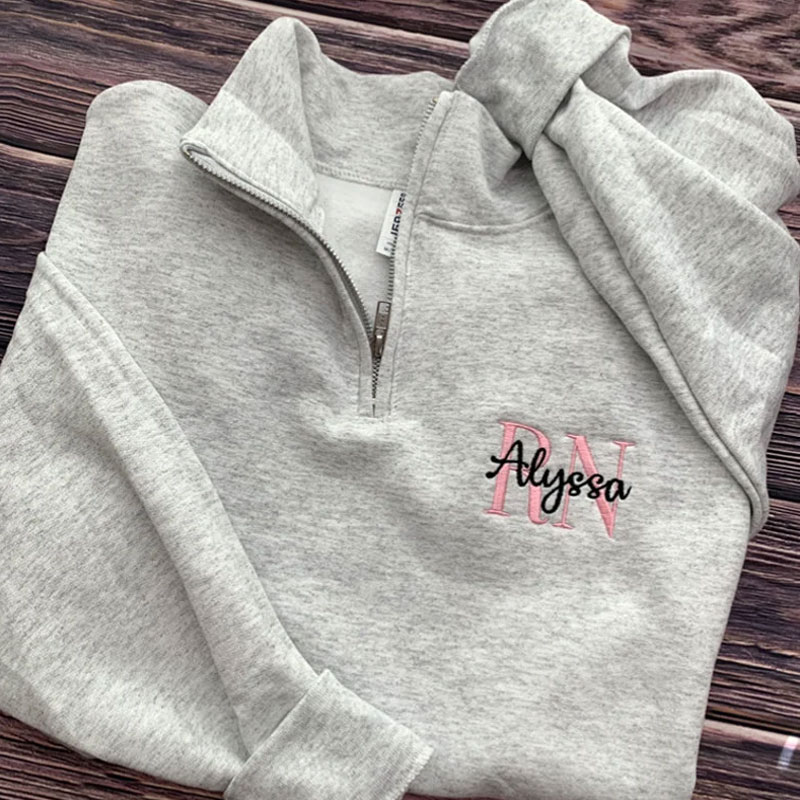 Nurse Sweatshirt 1/4 Zip Embroidered Sweatshirt for RN, Nursing Student