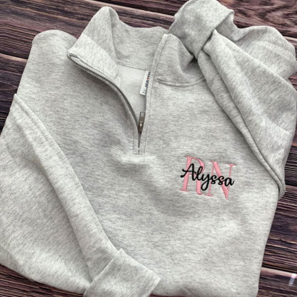 Nurse Sweatshirt 1/4 Zip Embroidered Sweatshirt for RN, Nursing Student