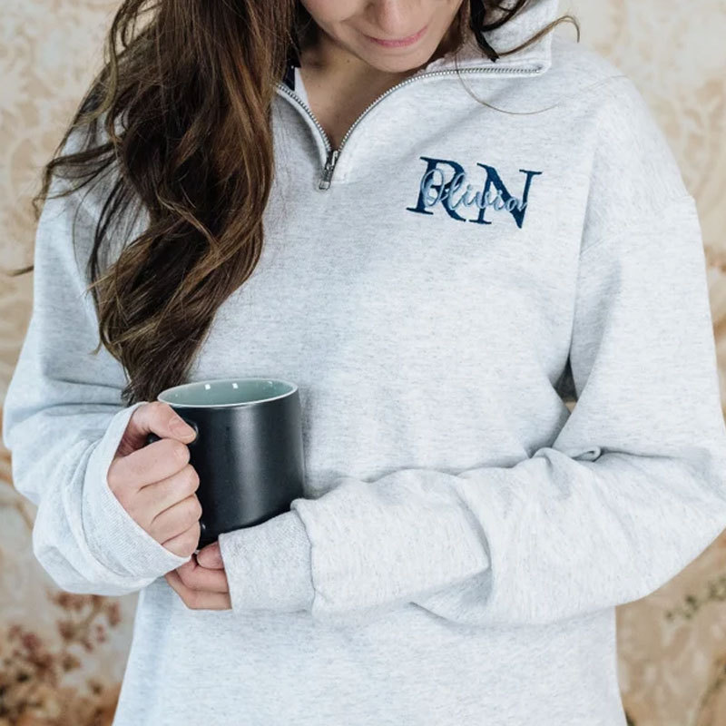 Nurse Sweatshirt 1/4 Zip Embroidered Sweatshirt for RN, Nursing Student