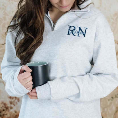 Nurse Sweatshirt 1/4 Zip Embroidered Sweatshirt for RN, Nursing Student