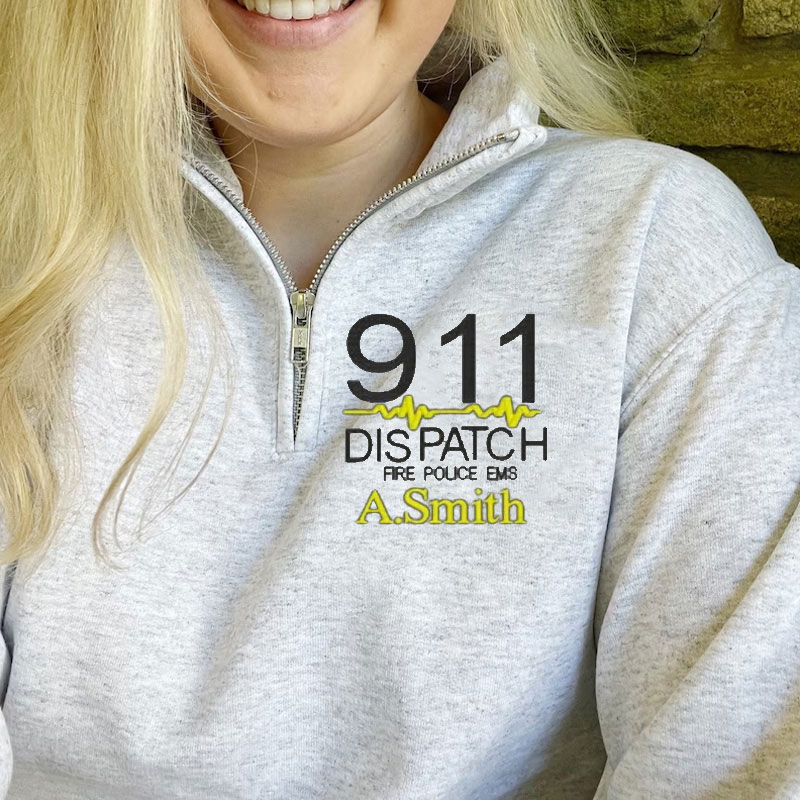 Thin Gold Line 911 Embroidered Dispatch Police Officer Gift Quarter-zip Sweatshirt