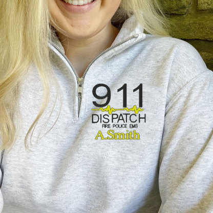 Thin Gold Line 911 Embroidered Dispatch Police Officer Gift Quarter-zip Sweatshirt