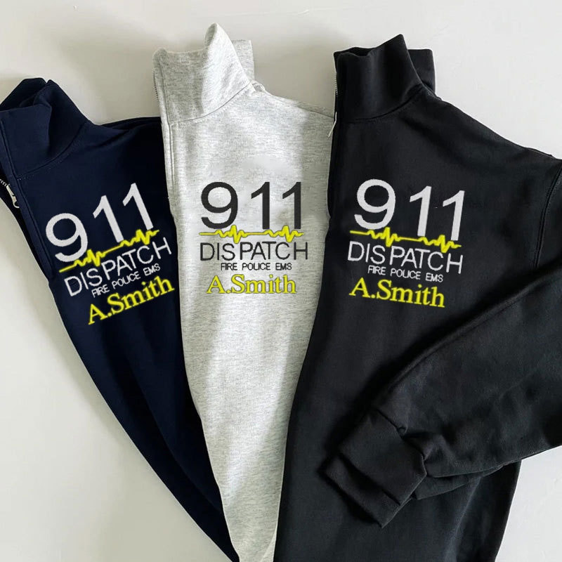 Thin Gold Line 911 Embroidered Dispatch Police Officer Gift Quarter-zip Sweatshirt
