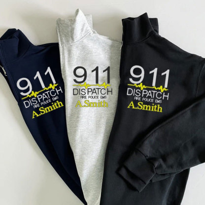 Thin Gold Line 911 Embroidered Dispatch Police Officer Gift Quarter-zip Sweatshirt