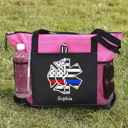 Personalized Fire and EMS White Flag Tote Bag