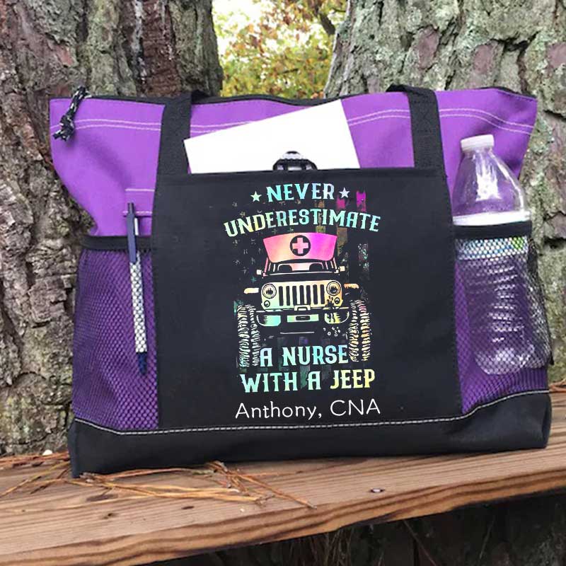 Never Underestimate A Nurse With A Jeep Personalized Tote Bag