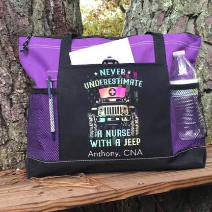Never Underestimate A Nurse With A Jeep Personalized Tote Bag