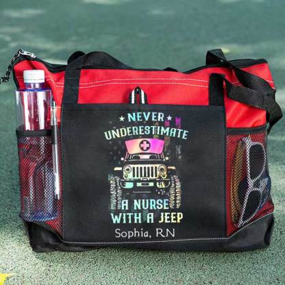 Never Underestimate A Nurse With A Jeep Personalized Tote Bag