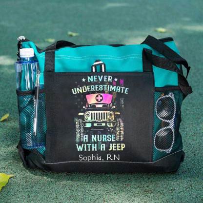 Never Underestimate A Nurse With A Jeep Personalized Tote Bag