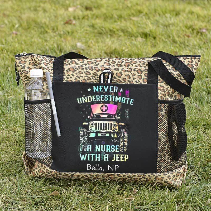Never Underestimate A Nurse With A Jeep Personalized Tote Bag