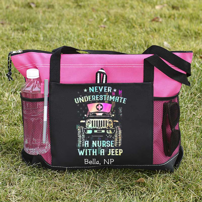 Never Underestimate A Nurse With A Jeep Personalized Tote Bag