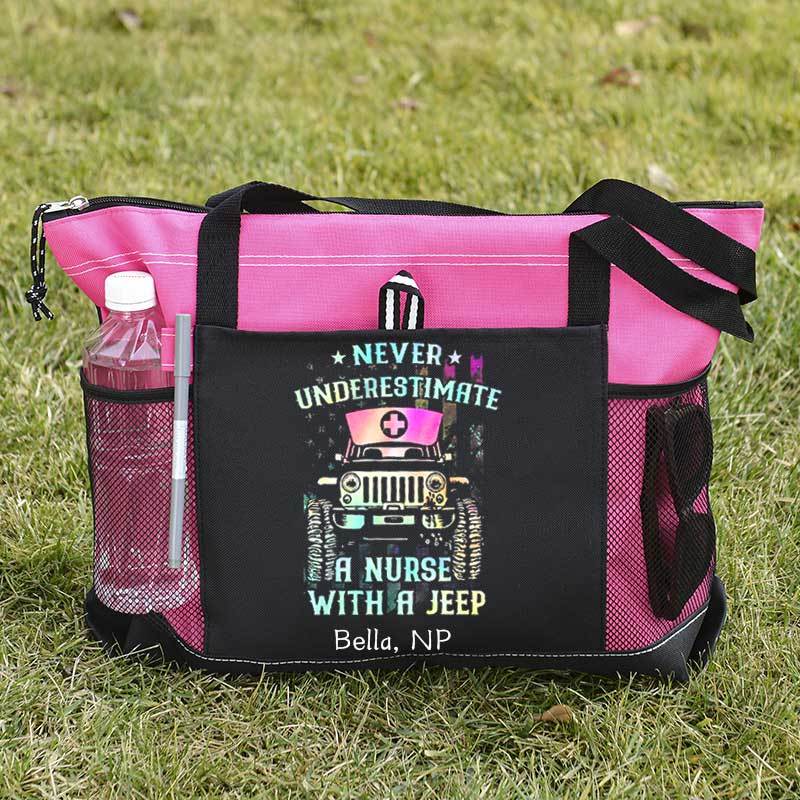 Never Underestimate A Nurse With A Jeep Personalized Tote Bag