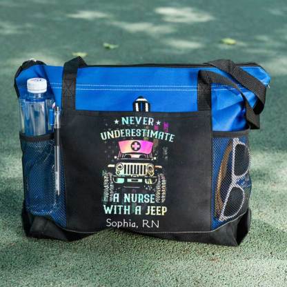 Never Underestimate A Nurse With A Jeep Personalized Tote Bag