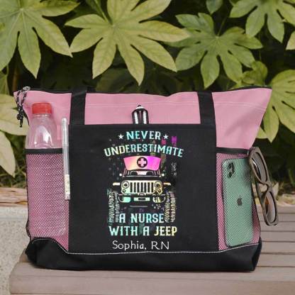 Never Underestimate A Nurse With A Jeep Personalized Tote Bag