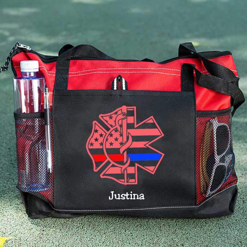 Personalized Fire and EMS Flag Tote Bag