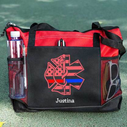 Personalized Fire and EMS Flag Tote Bag