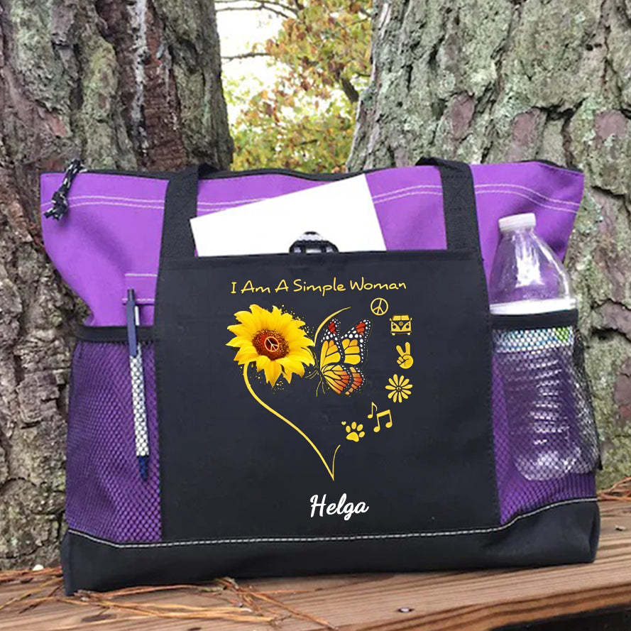 I Am A Simle Woman Tote Bag Sunflowers And Butterflies