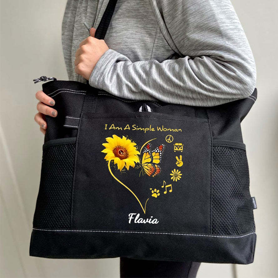 I Am A Simle Woman Tote Bag Sunflowers And Butterflies