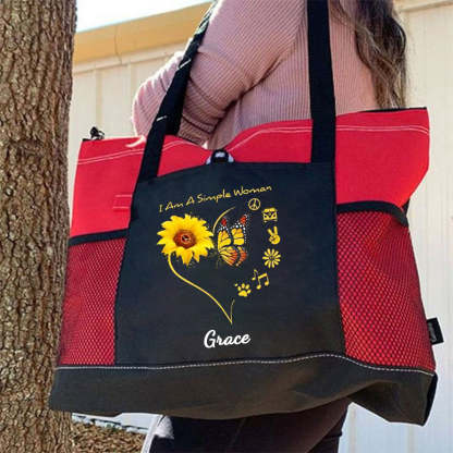 I Am A Simle Woman Tote Bag Sunflowers And Butterflies
