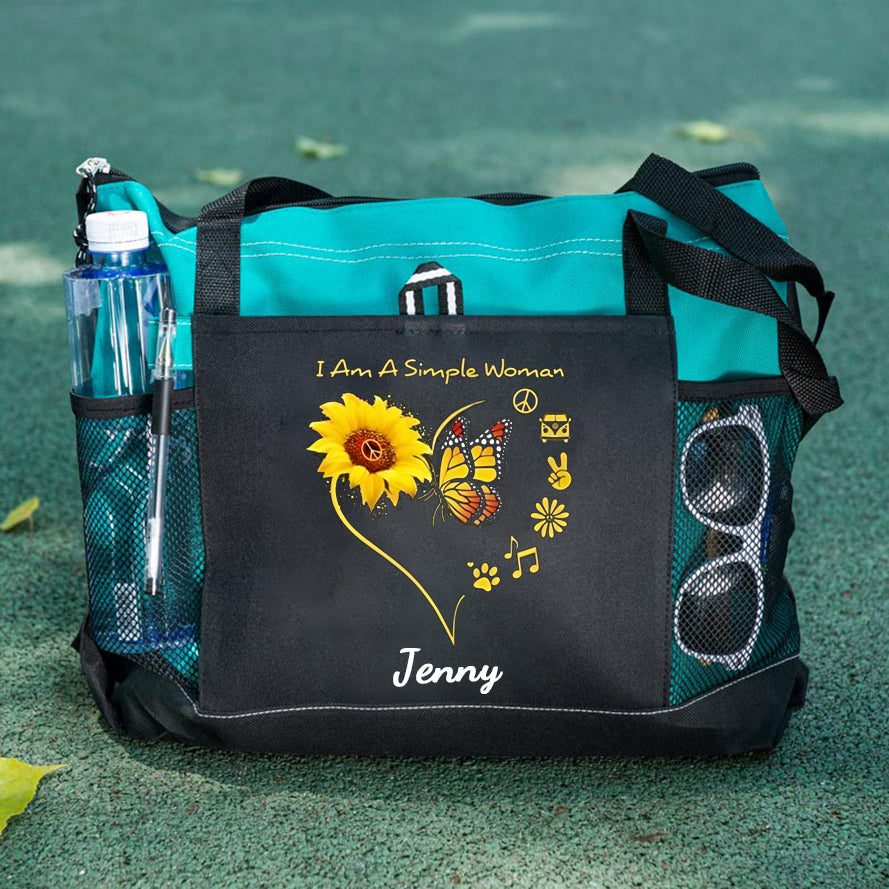 I Am A Simle Woman Tote Bag Sunflowers And Butterflies
