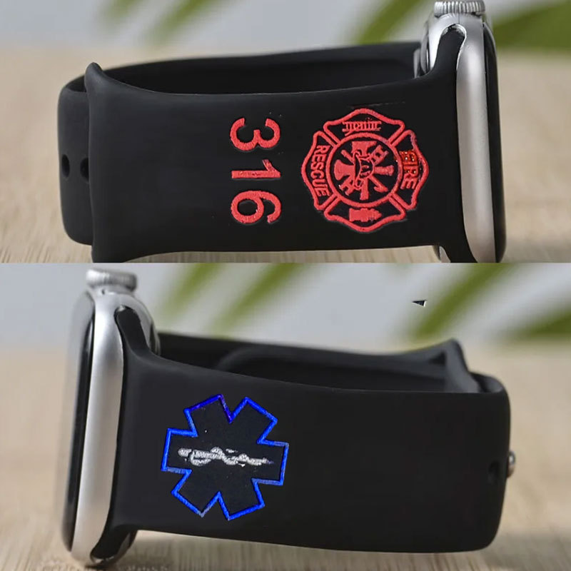 EMS Firefighter Personalized Name and Badge Number Watch Band for Apple
