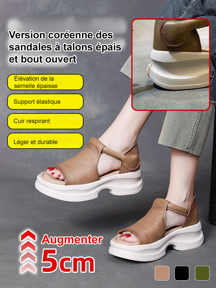 Sandales à plateforme compensée ouvertes style coréen