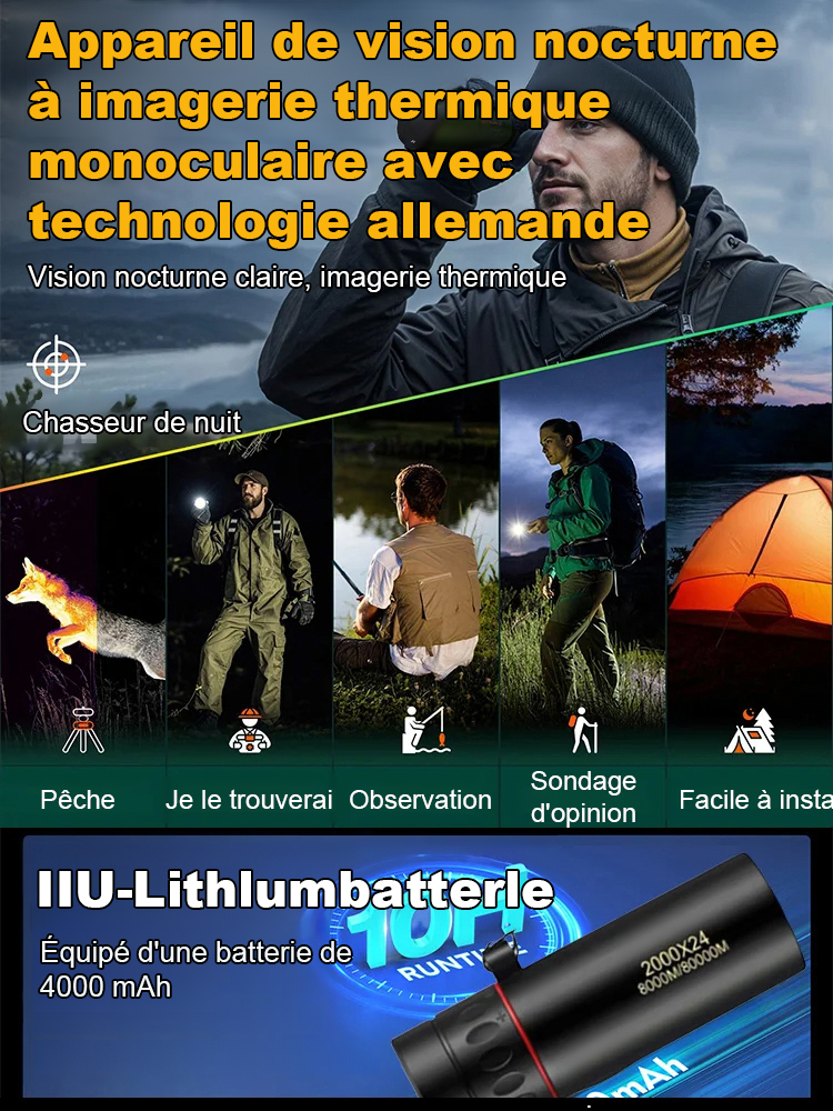 Allemagne technologie imagerie thermique monocylindre vision nocturne. Portée de vision nocturne supérieure à 1000 mètres !