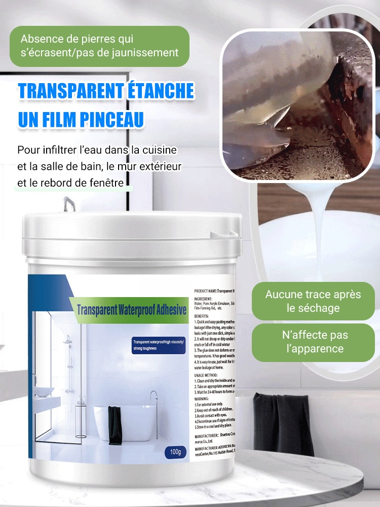 Colle transparente et imperméable