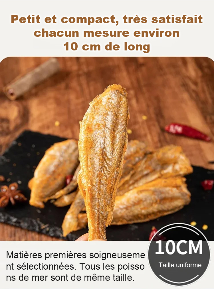 Poisson séché des profondeurs de la mer, très difficile à capturer. Cuit au four 8h sans huile ni conservateur. Même les arêtes sont tendres. Idéal pour les enfants!