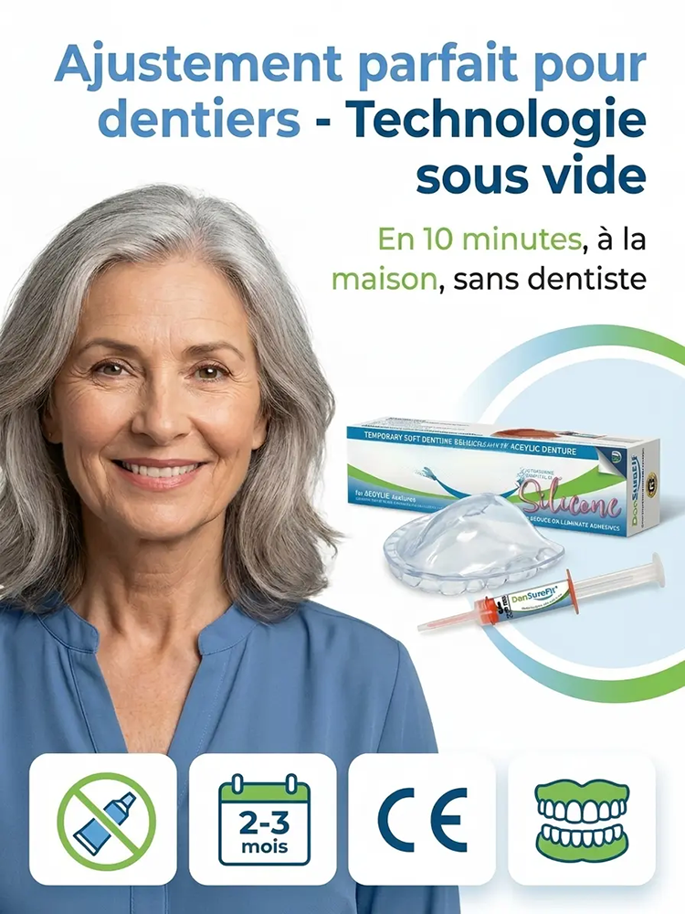 ✨ La Révolution pour Votre Dentier : Fixation Silicone Sans Colle ✨  Découvrez la méthode innovante qui change la vie de milliers de personnes en France ! Oubliez les crèmes adhésives pâteuses, salissantes et au goût chimique.