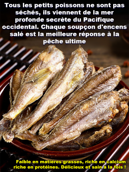 Poisson séché des profondeurs de la mer, très difficile à capturer. Cuit au four 8h sans huile ni conservateur. Même les arêtes sont tendres. Idéal pour les enfants!