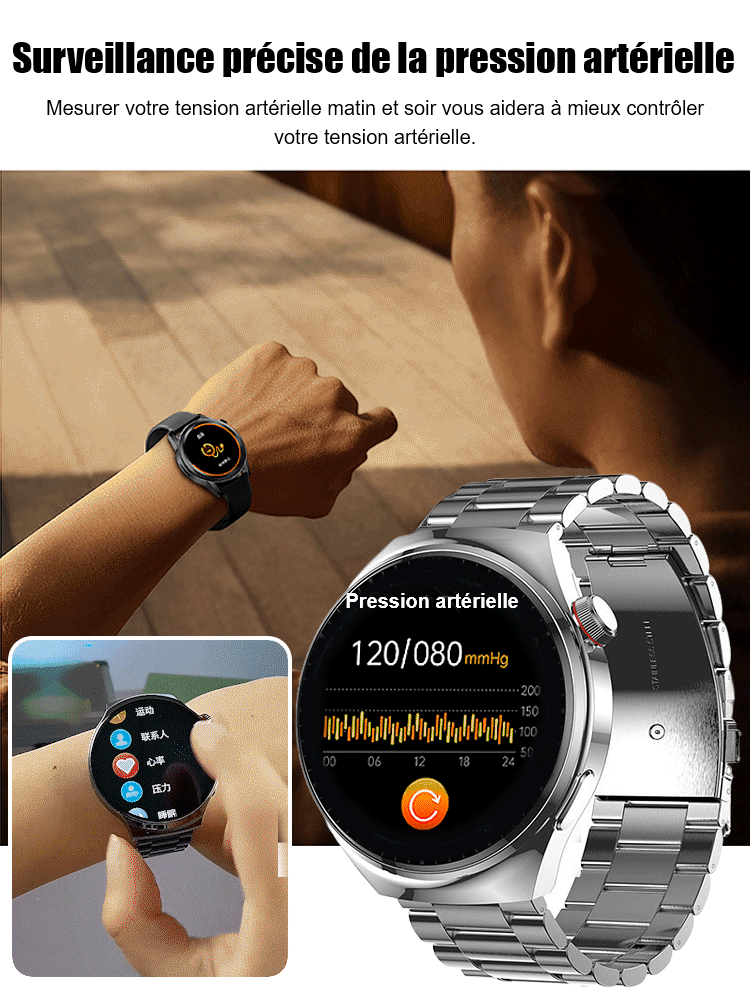 Une montre pour mesurer la glycémie avec un bracelet en acier