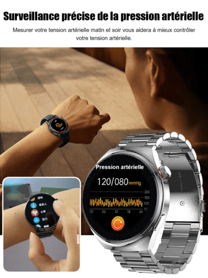 Une montre pour mesurer la glycémie avec un bracelet en acier