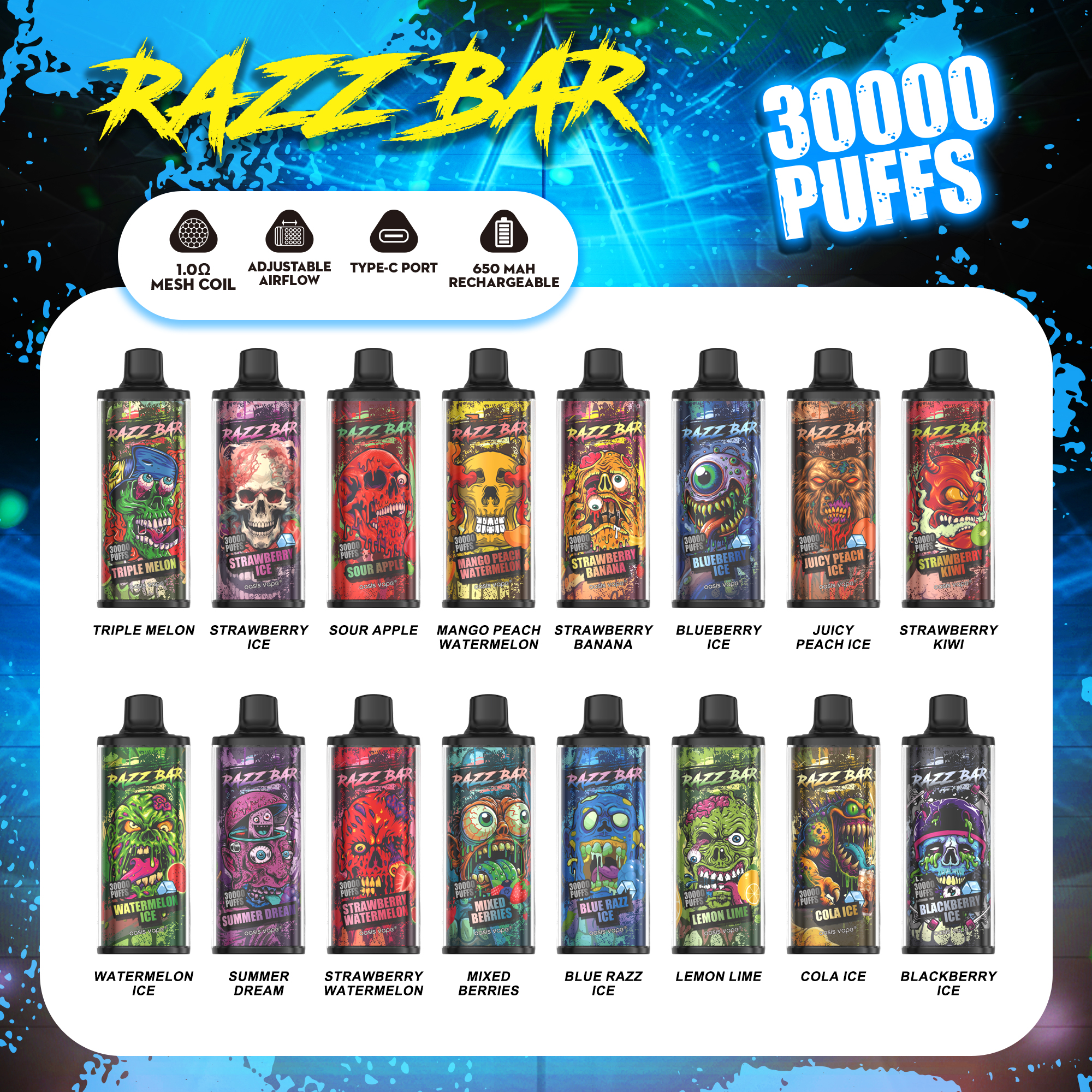 Razzbar Vape 30000 Puffs  Shisha 30K Disposable Electric Cigarertte Wholesale Pen Hookah Price Puff EU Warehouse Razz Bar 30K Vape