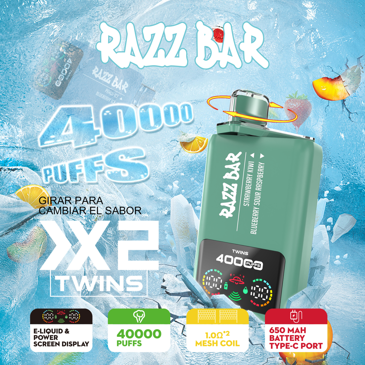 EU Wholesale Vape Pen E Cigarette Razz Bar 40000 Puff Vape Disposable E Cigarette Wape Double Flavors Razz Bar Vape Pen
