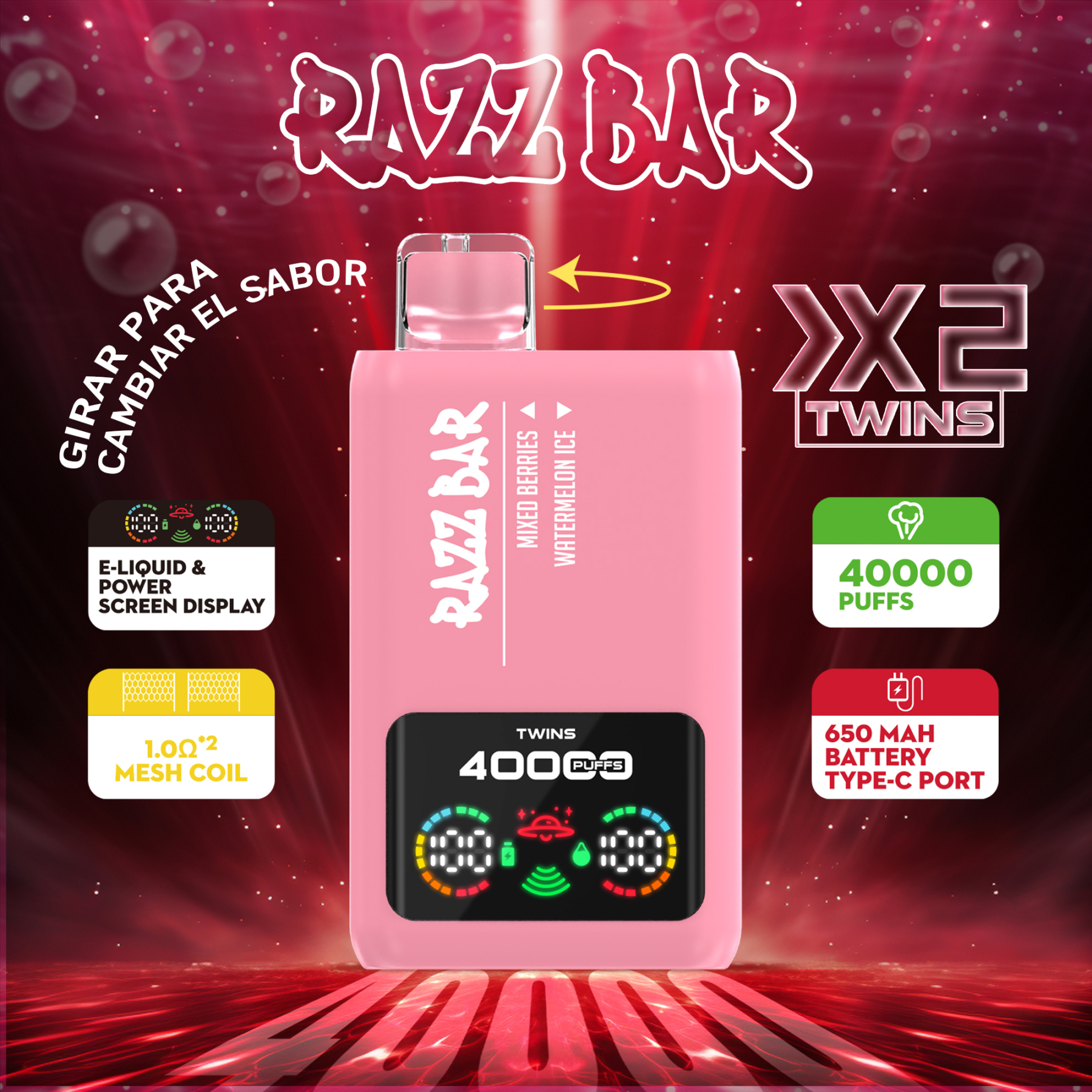 EU Wholesale Vape Pen E Cigarette Razz Bar 40000 Puff Vape Disposable E Cigarette Wape Double Flavors Razz Bar Vape Pen