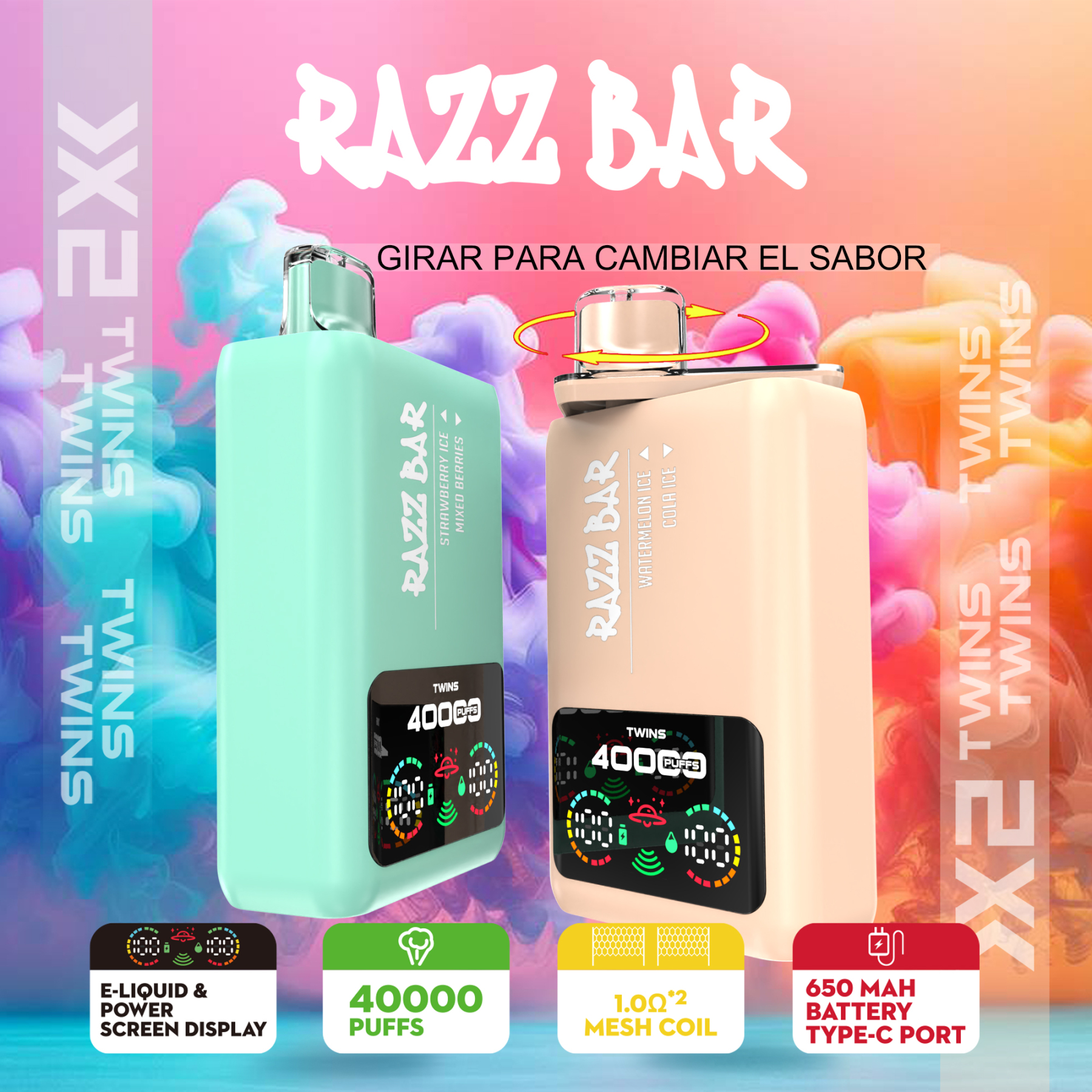 EU Wholesale Vape Pen E Cigarette Razz Bar 40000 Puff Vape Disposable E Cigarette Wape Double Flavors Razz Bar Vape Pen