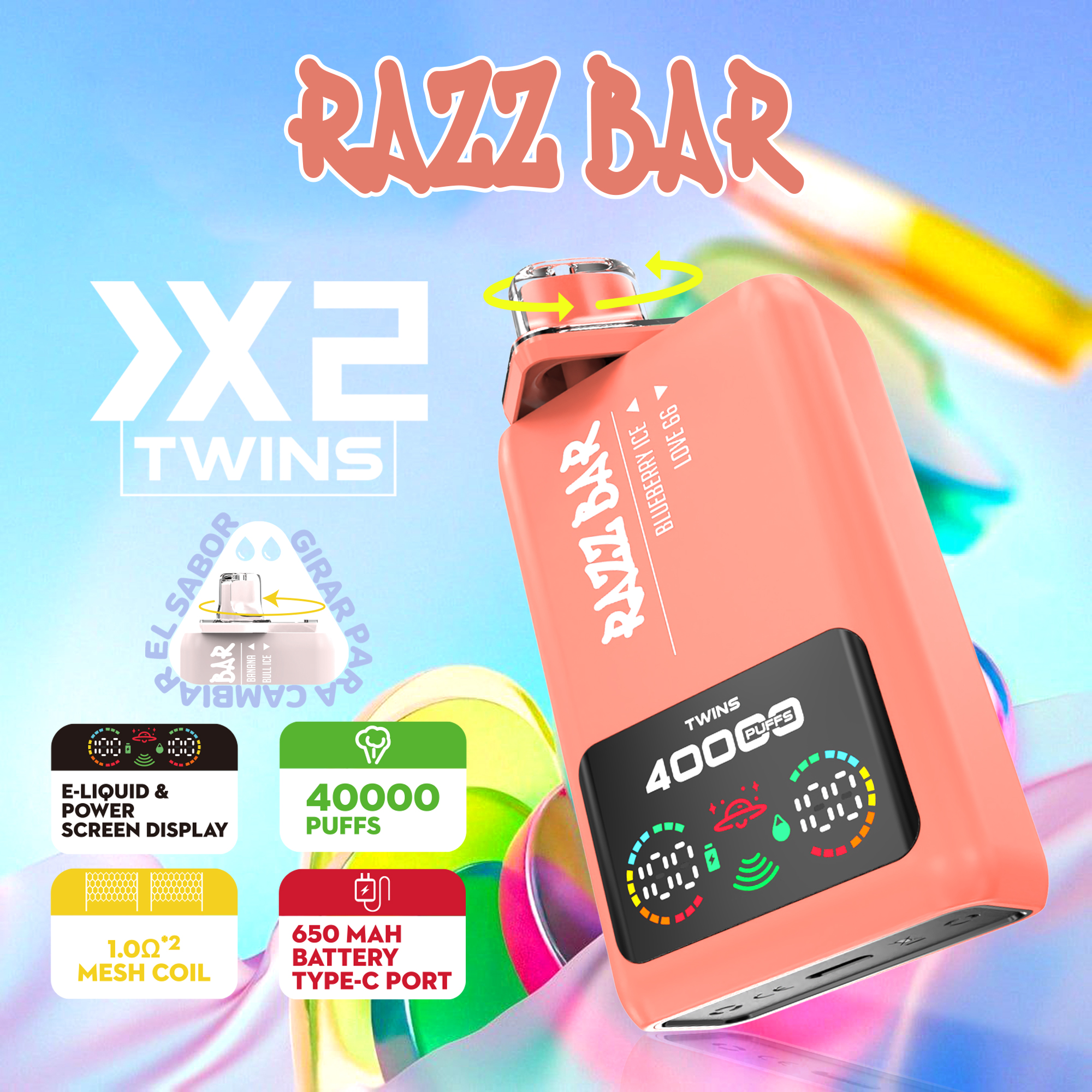 EU Wholesale Vape Pen E Cigarette Razz Bar 40000 Puff Vape Disposable E Cigarette Wape Double Flavors Razz Bar Vape Pen
