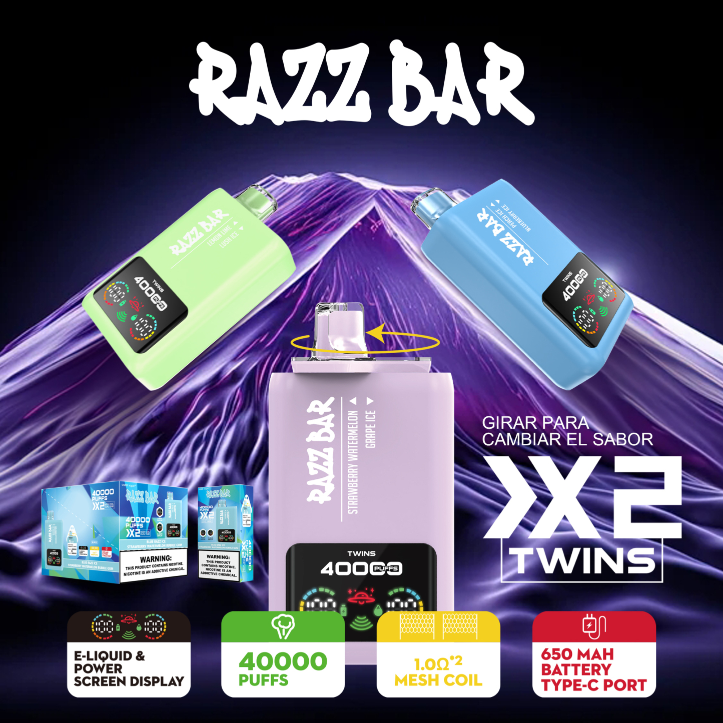 EU Wholesale Vape Pen E Cigarette Razz Bar 40000 Puff Vape Disposable E Cigarette Wape Double Flavors Razz Bar Vape Pen