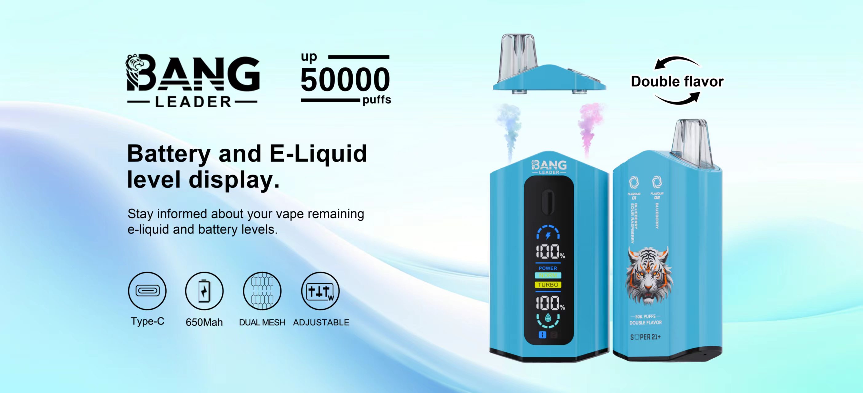 Bang Leader 50000 Puffs Dual Flavors Smart Screen Wholesale Vape Pen Bang 50K Puff Electronic Cigarette