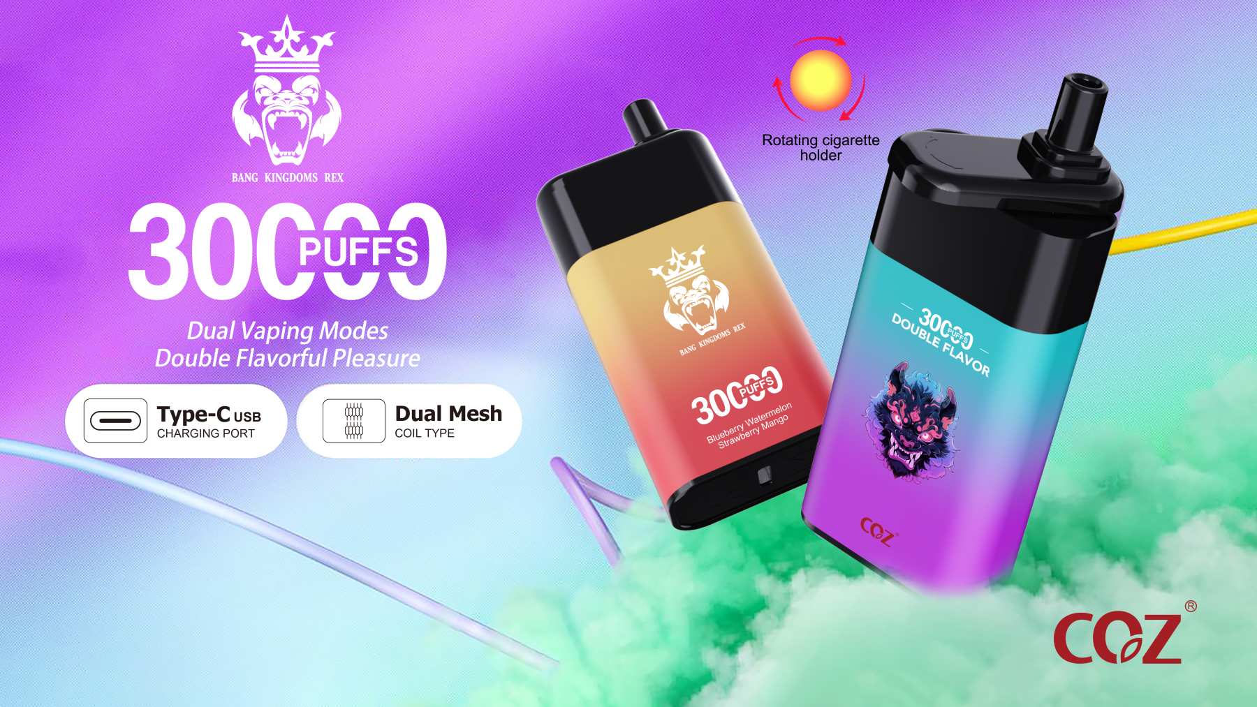 Bang Kingdom Vape  30000 Puffs Dual Pods Dual Mesh Double Flavors Electronic Cigarette
