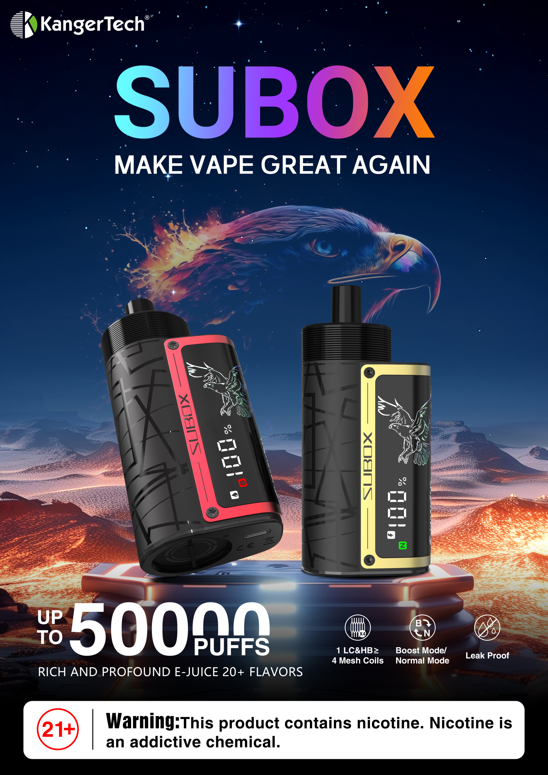 Kanger Subox Mini Mesh Coil Disposable 50000 Puff Puffbar Vapor Ecig Bang Vape Vaporizer Wholesale E Cigarette