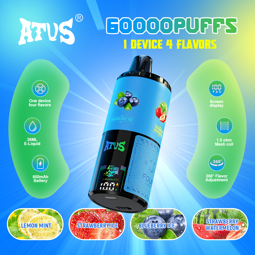 Atvs 60000 Puffs 4 in 1 Flavors Disposable Vape 60K 50K Rotating System 60ml E-Liquid Large Smoke Online Shopping Digital Screen