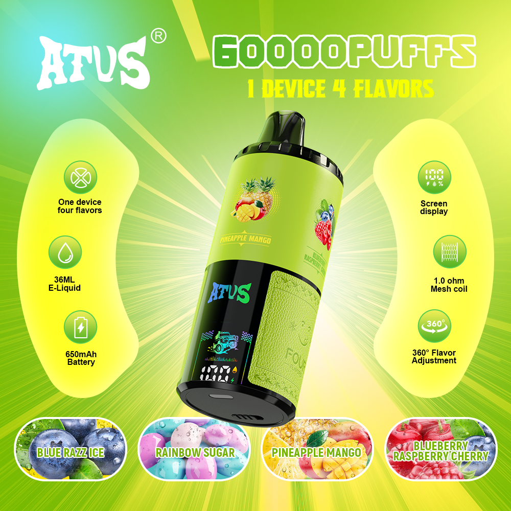Atvs 60000 Puffs 4 in 1 Flavors Disposable Vape 60K 50K Rotating System 60ml E-Liquid Large Smoke Online Shopping Digital Screen